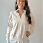 Layered Mixed Media Sweater - Ivory/White