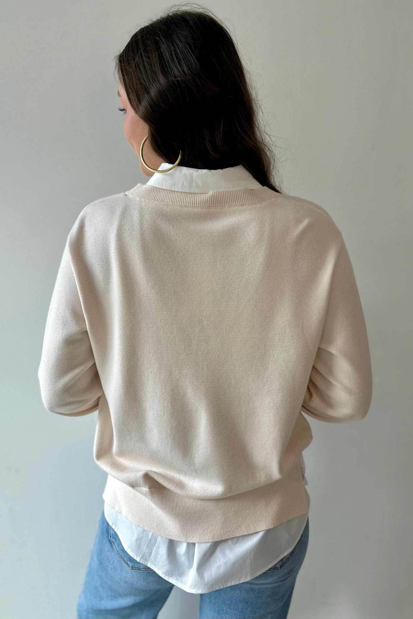 Layered Mixed Media Sweater - Ivory/White