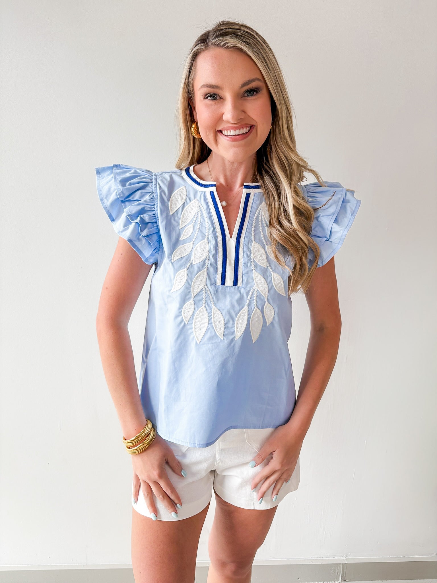 Layered Ruffled Embroidered Top