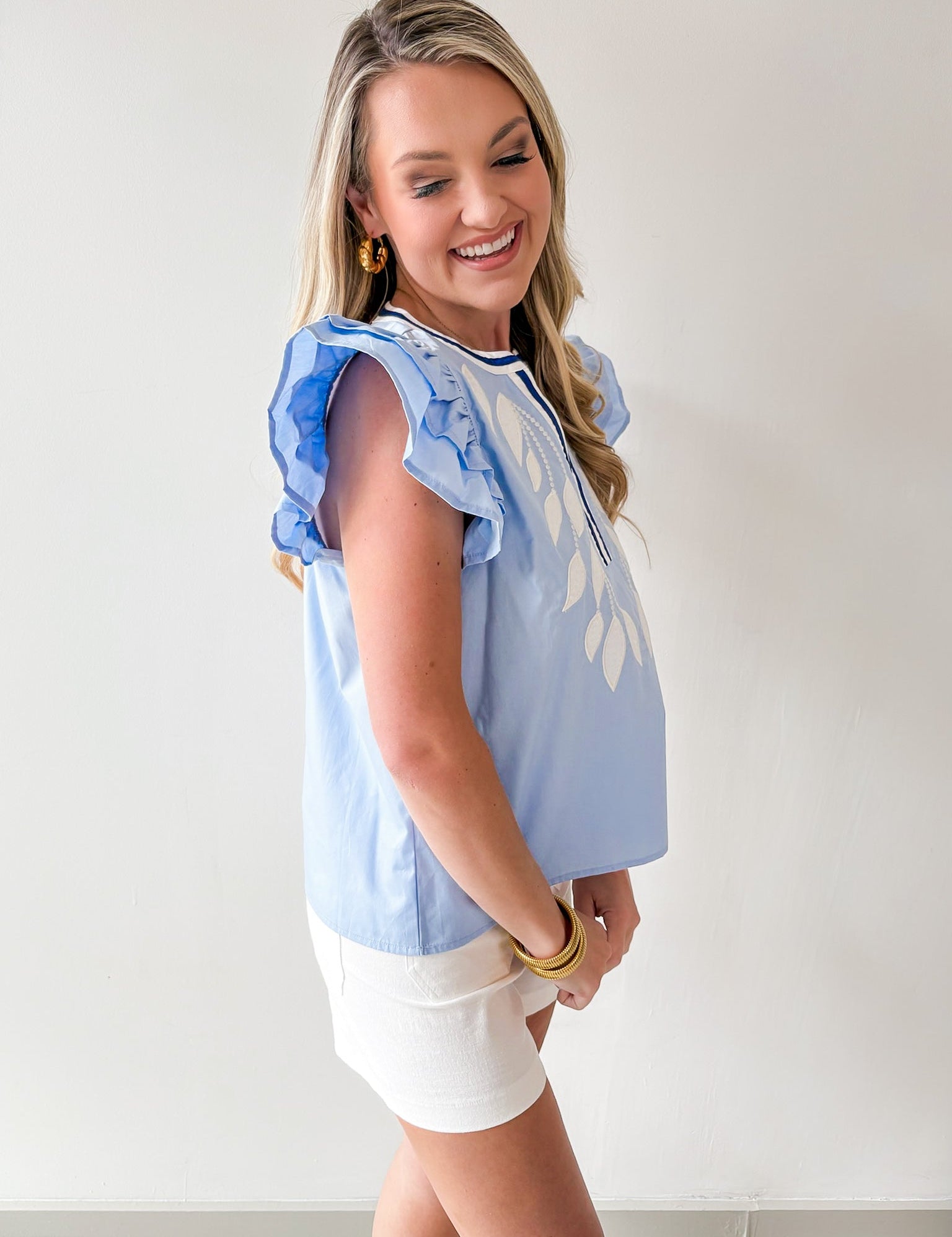 Layered Ruffled Embroidered Top