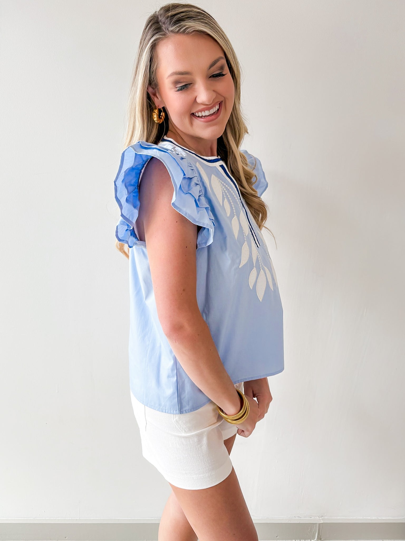 Layered Ruffled Embroidered Top