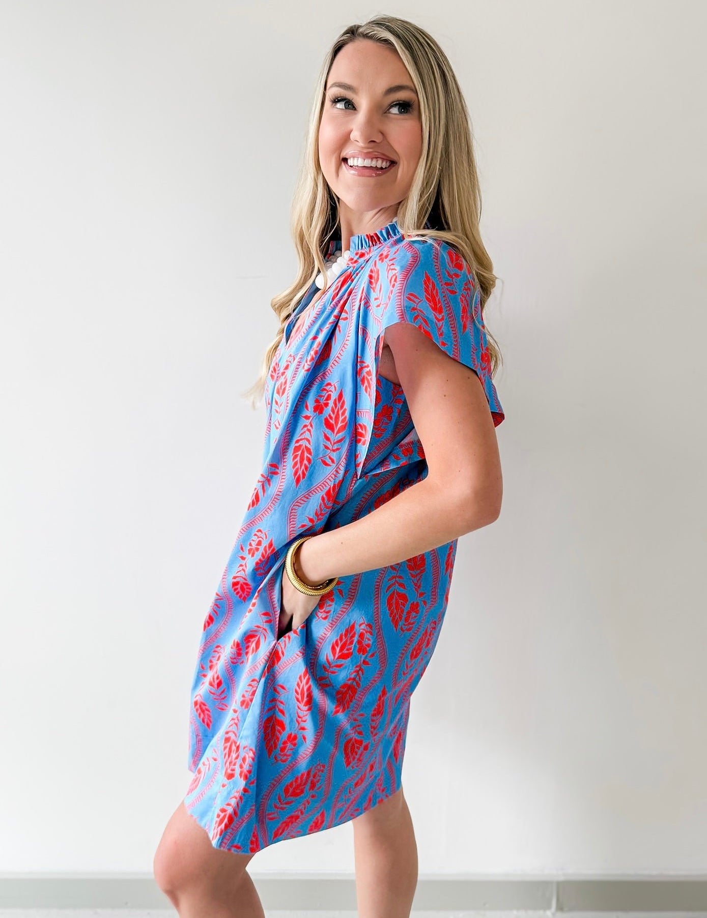 Leaf Print Tunic Mini Dress