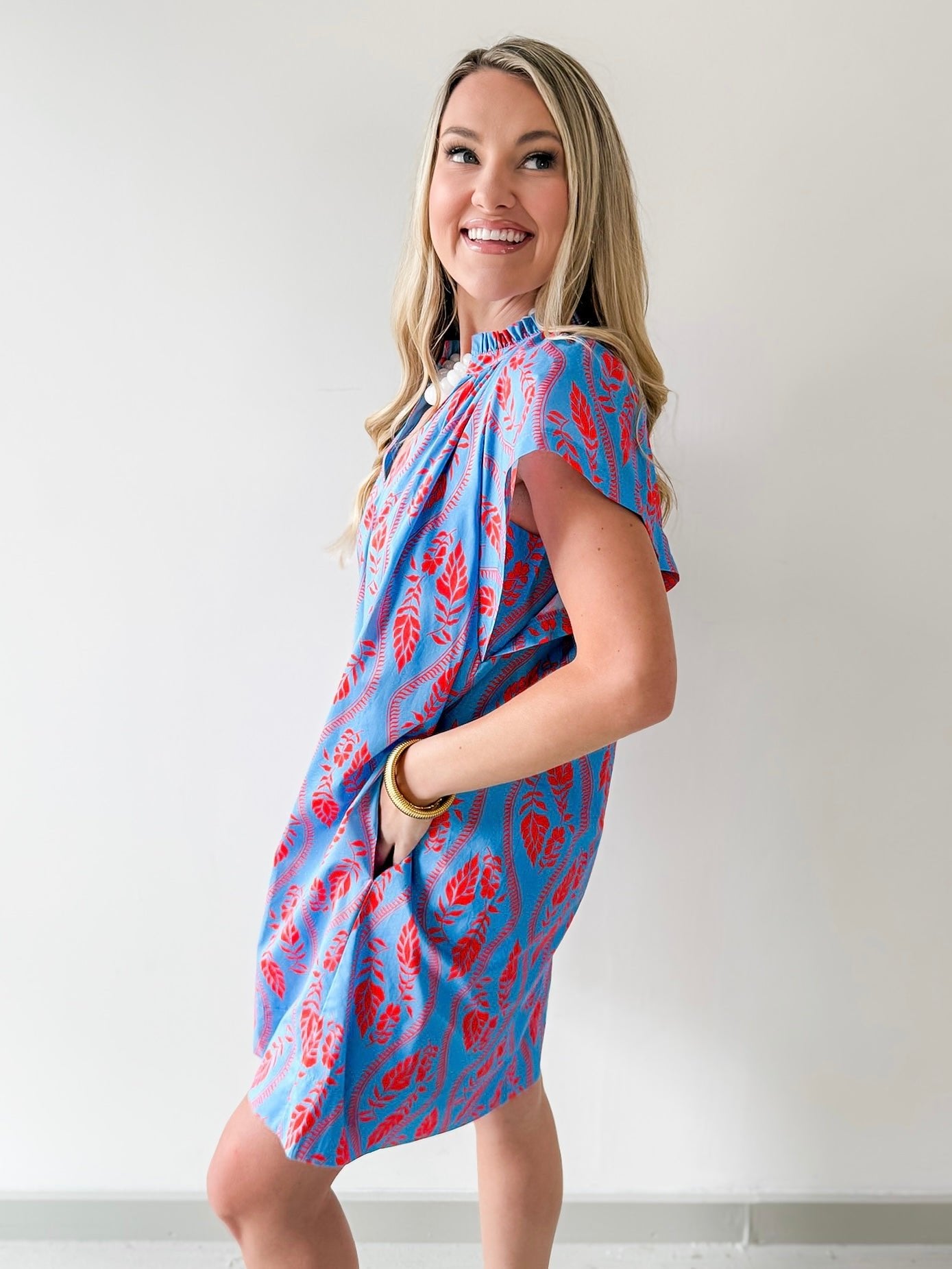Leaf Print Tunic Mini Dress