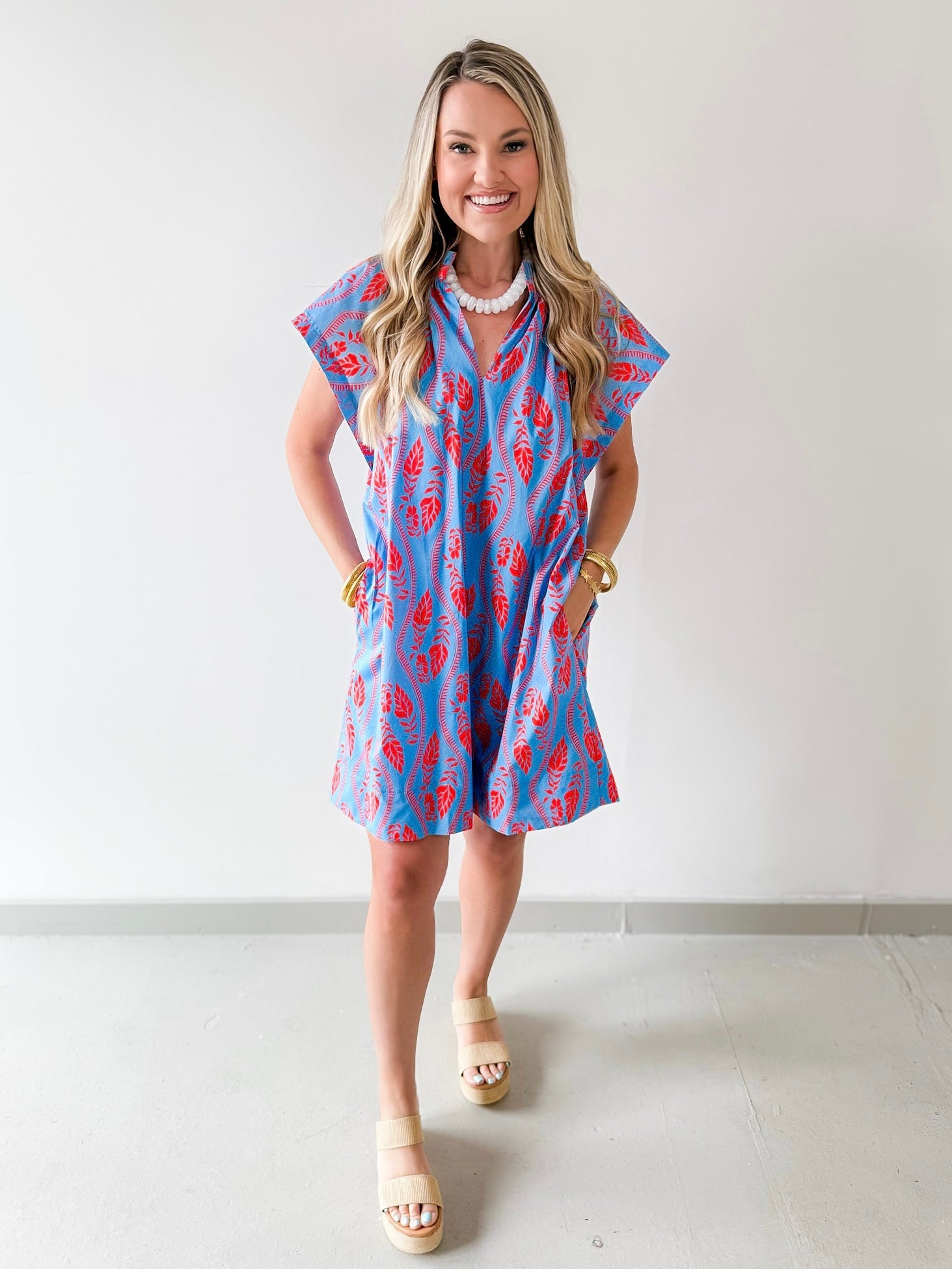 Leaf Print Tunic Mini Dress