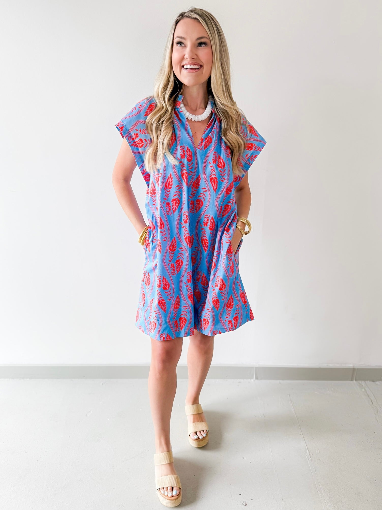 Leaf Print Tunic Mini Dress
