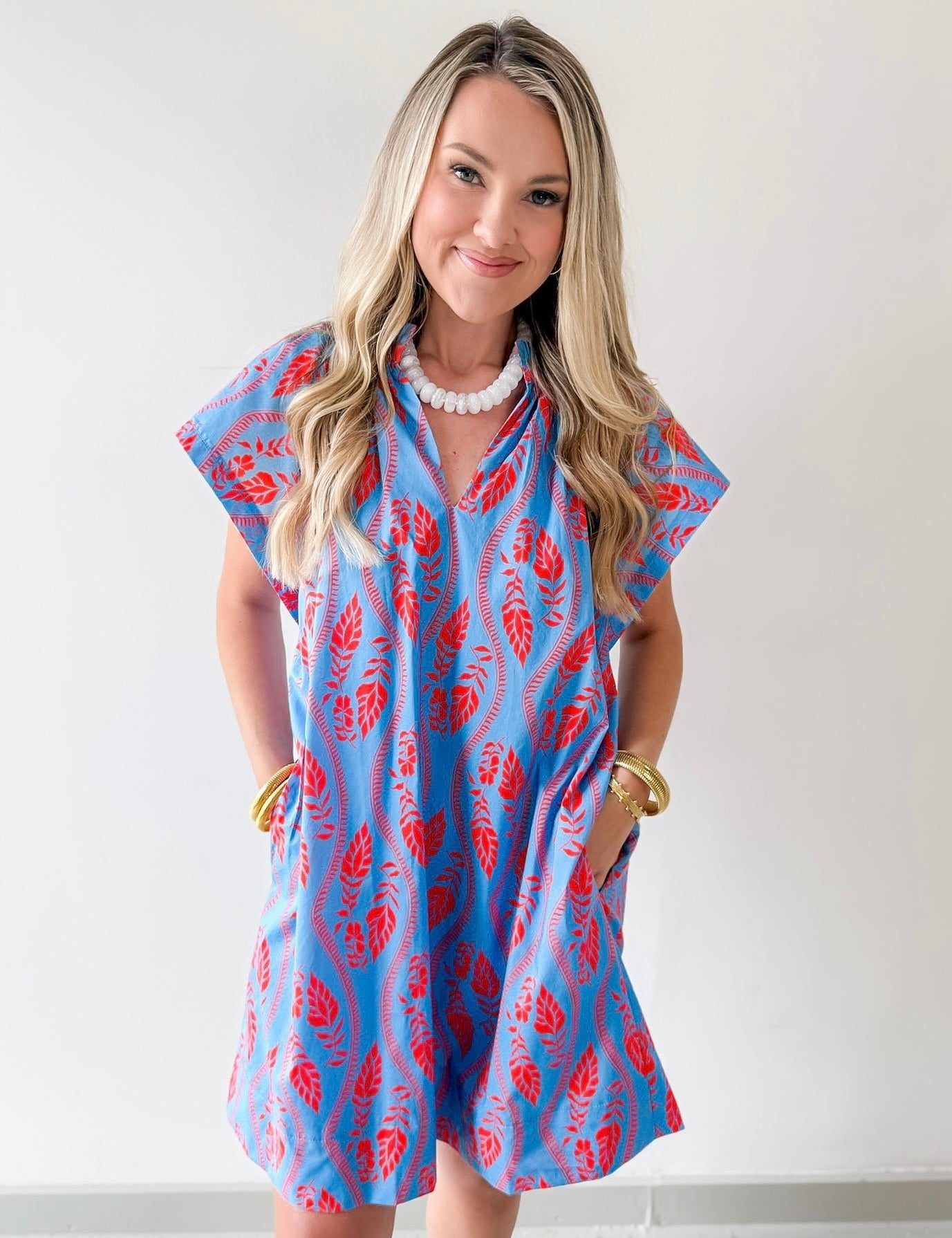 Leaf Print Tunic Mini Dress