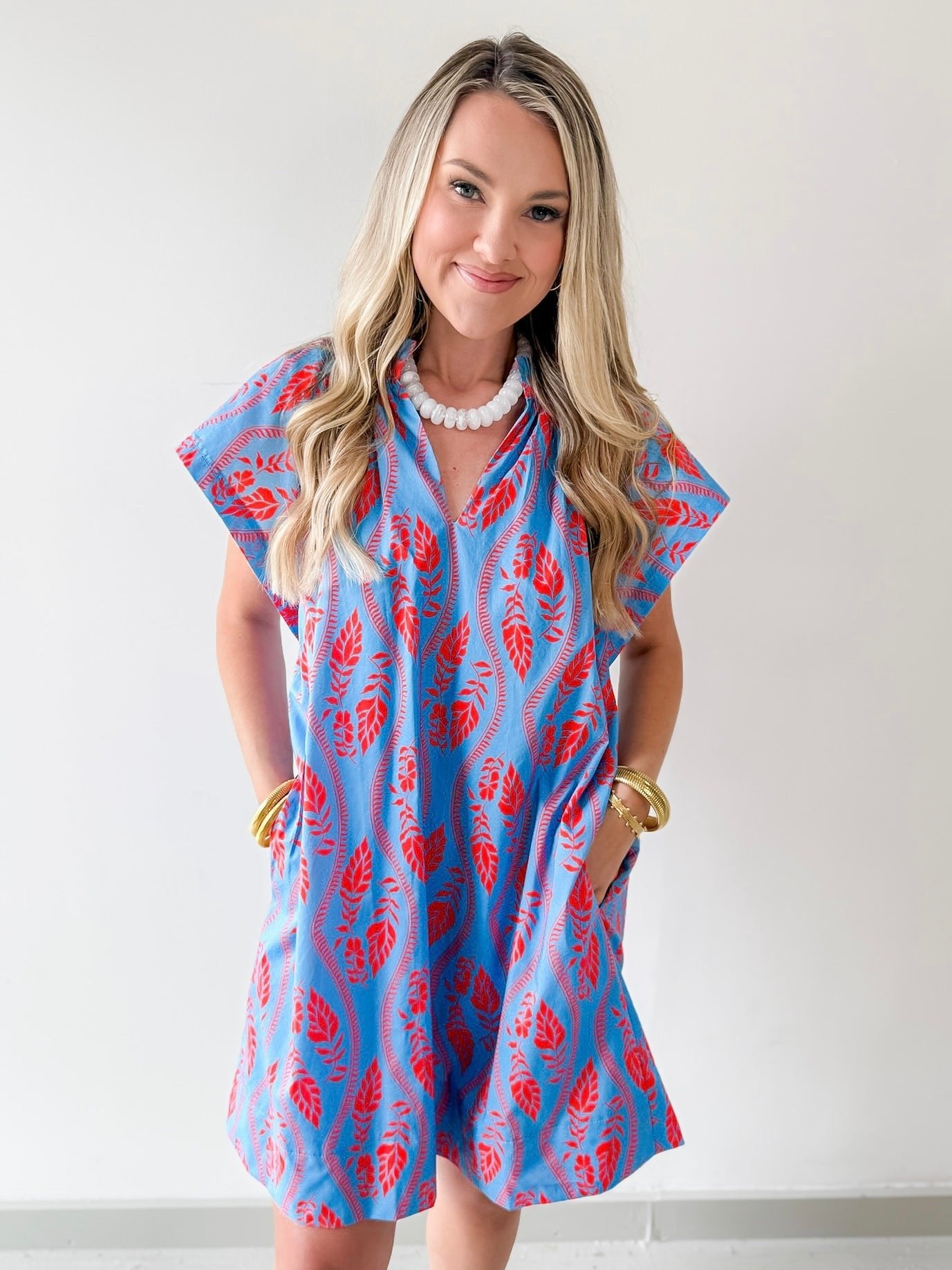 Leaf Print Tunic Mini Dress