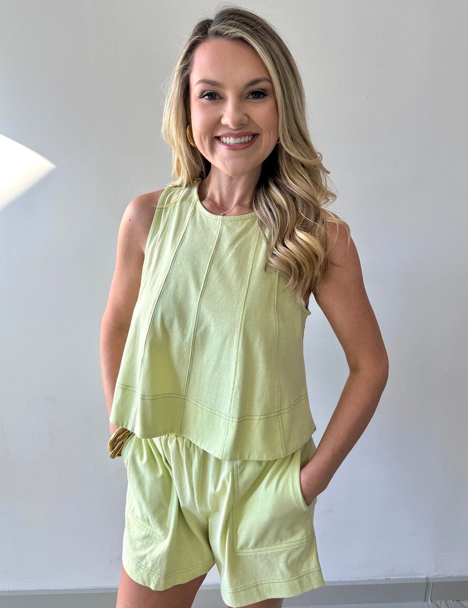 Leah Lime Cream Tank Top & Short Set