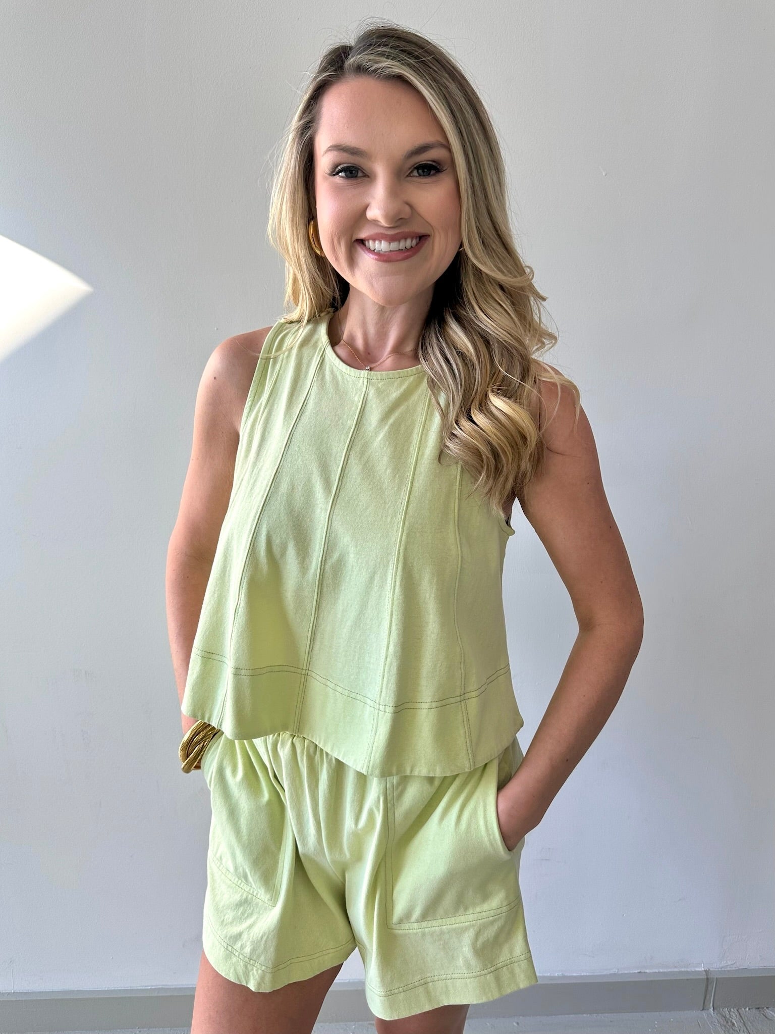Leah Lime Cream Tank Top & Short Set