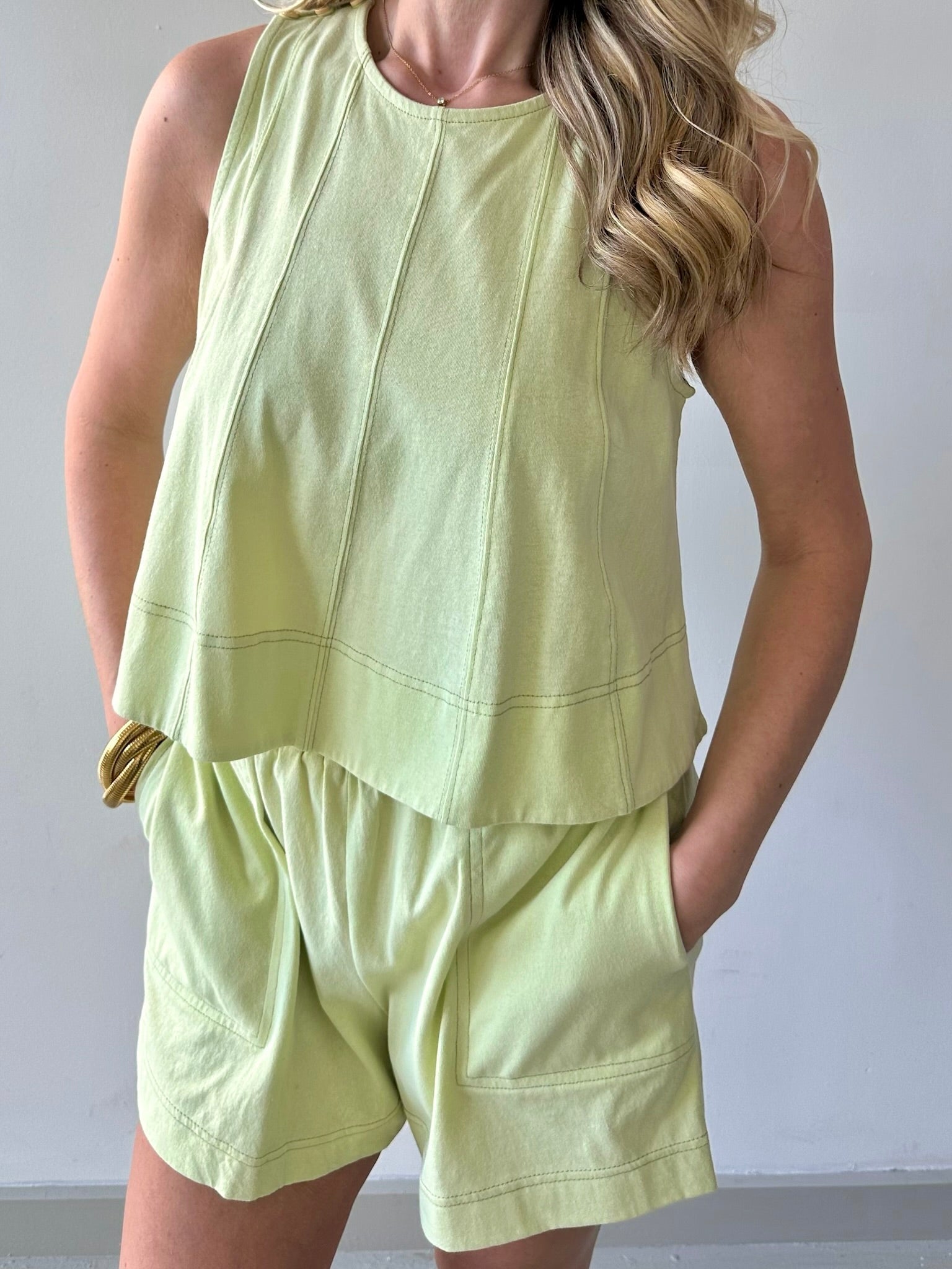 Leah Lime Cream Tank Top & Short Set