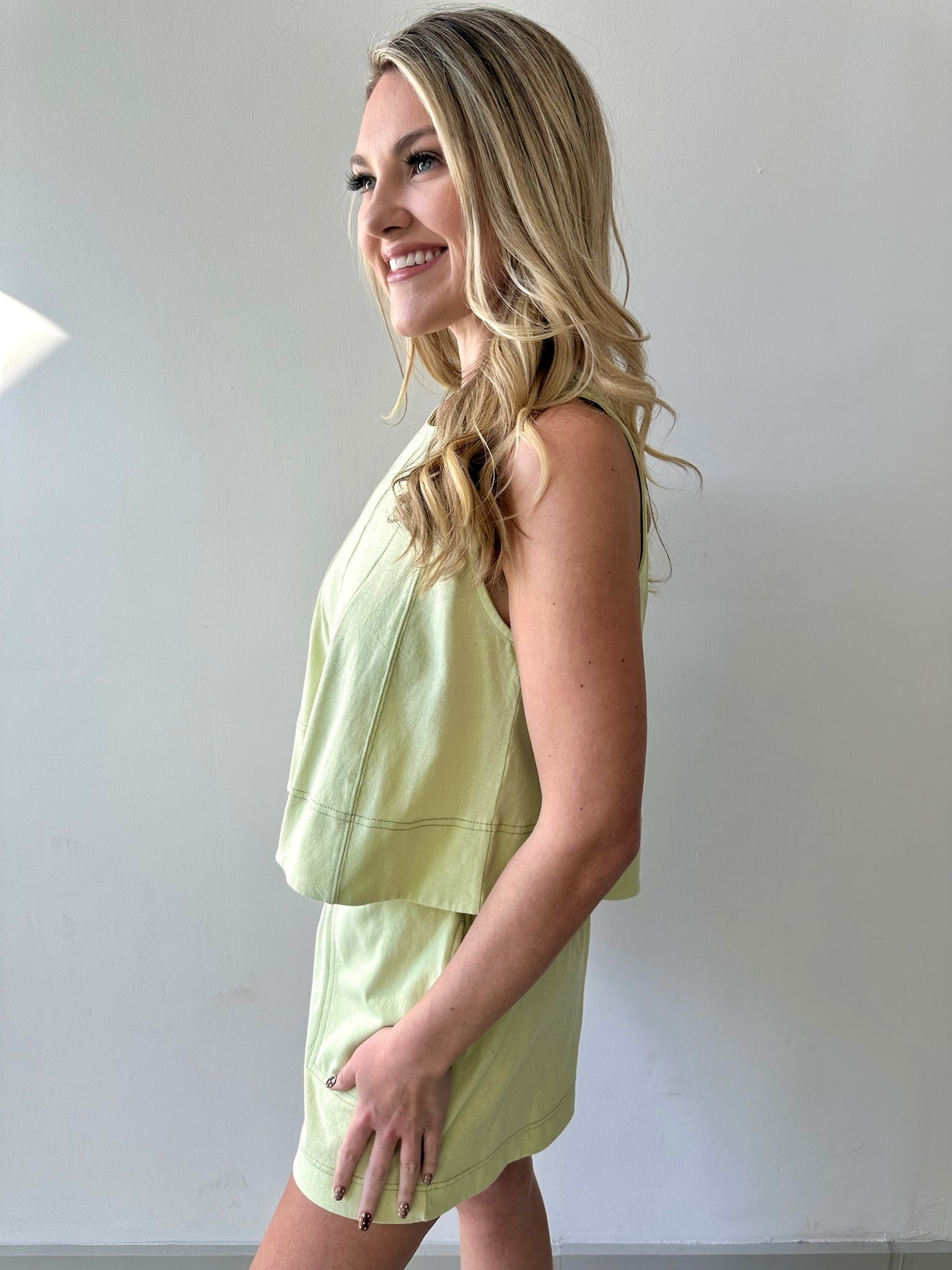 Leah Lime Cream Tank Top & Short Set