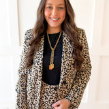 Leopard Pattern Side Flap Pocket Blazer - Taupe