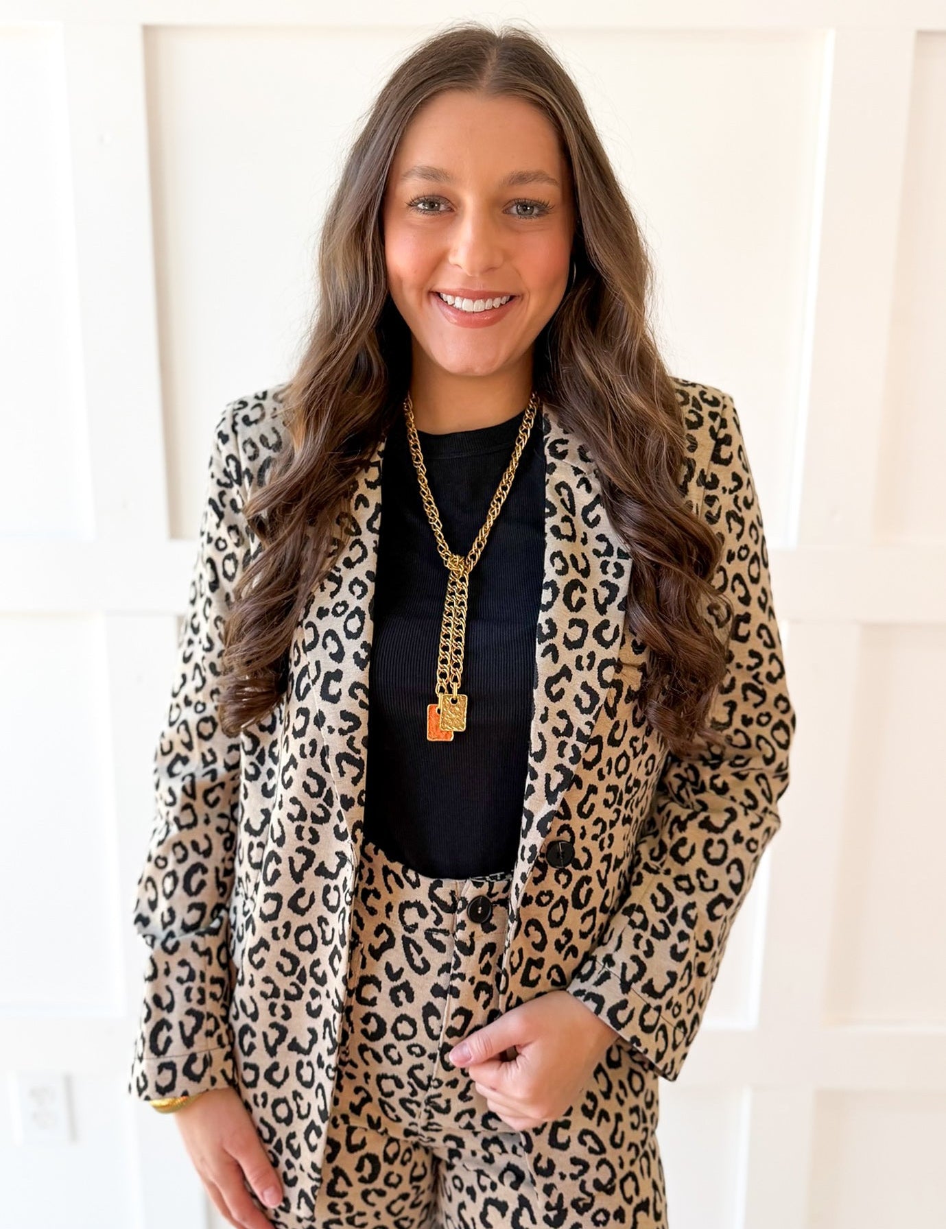Leopard Pattern Side Flap Pocket Blazer - Taupe
