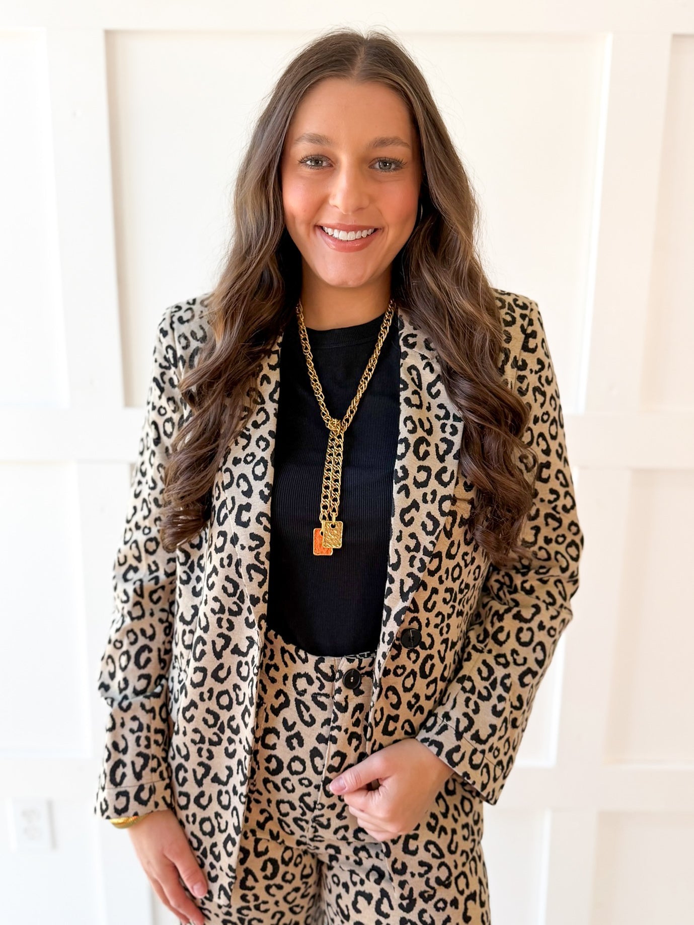 Leopard Pattern Side Flap Pocket Blazer - Taupe
