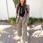 Leopard Pattern Side Flap Pocket Blazer - Taupe