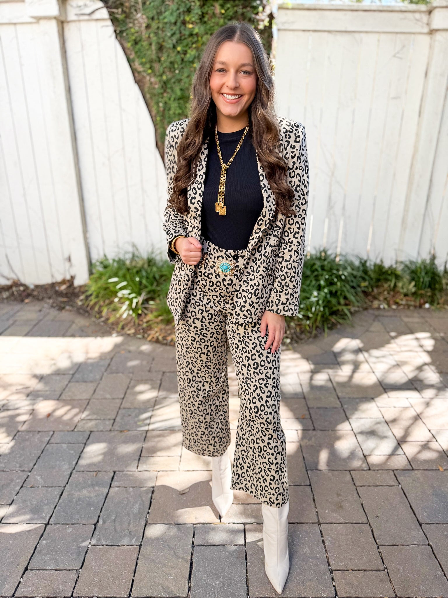 Leopard Pattern Side Flap Pocket Blazer - Taupe