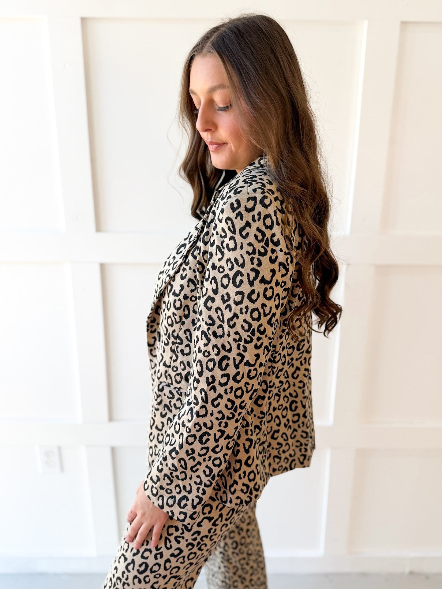 Leopard Pattern Side Flap Pocket Blazer - Taupe