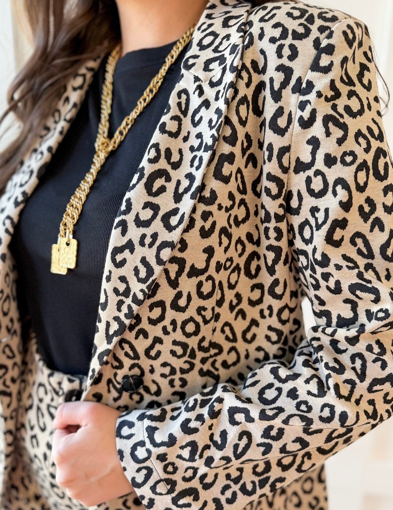 Leopard Pattern Side Flap Pocket Blazer - Taupe