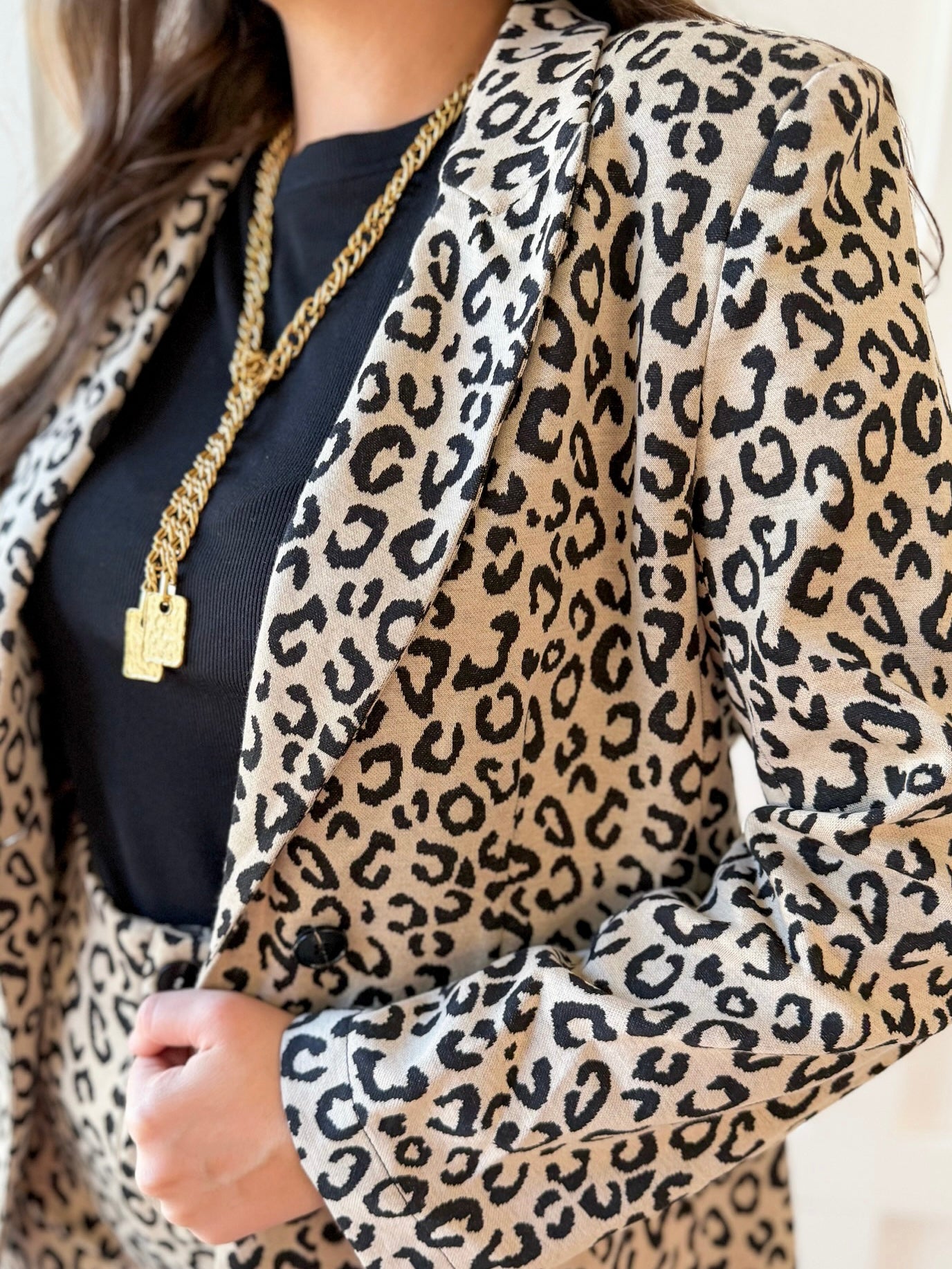 Leopard Pattern Side Flap Pocket Blazer - Taupe