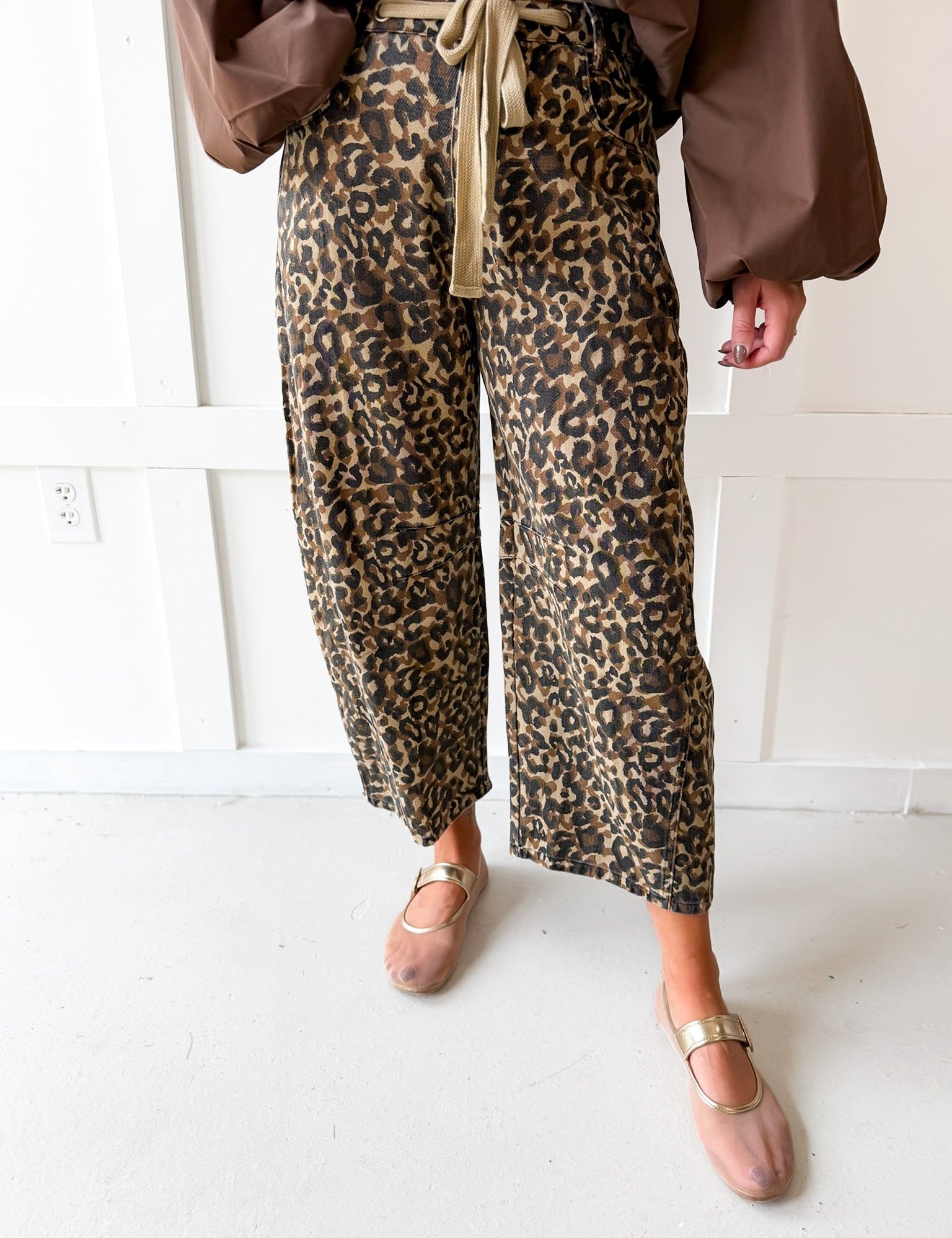 Leopard Print Barrel Jeans