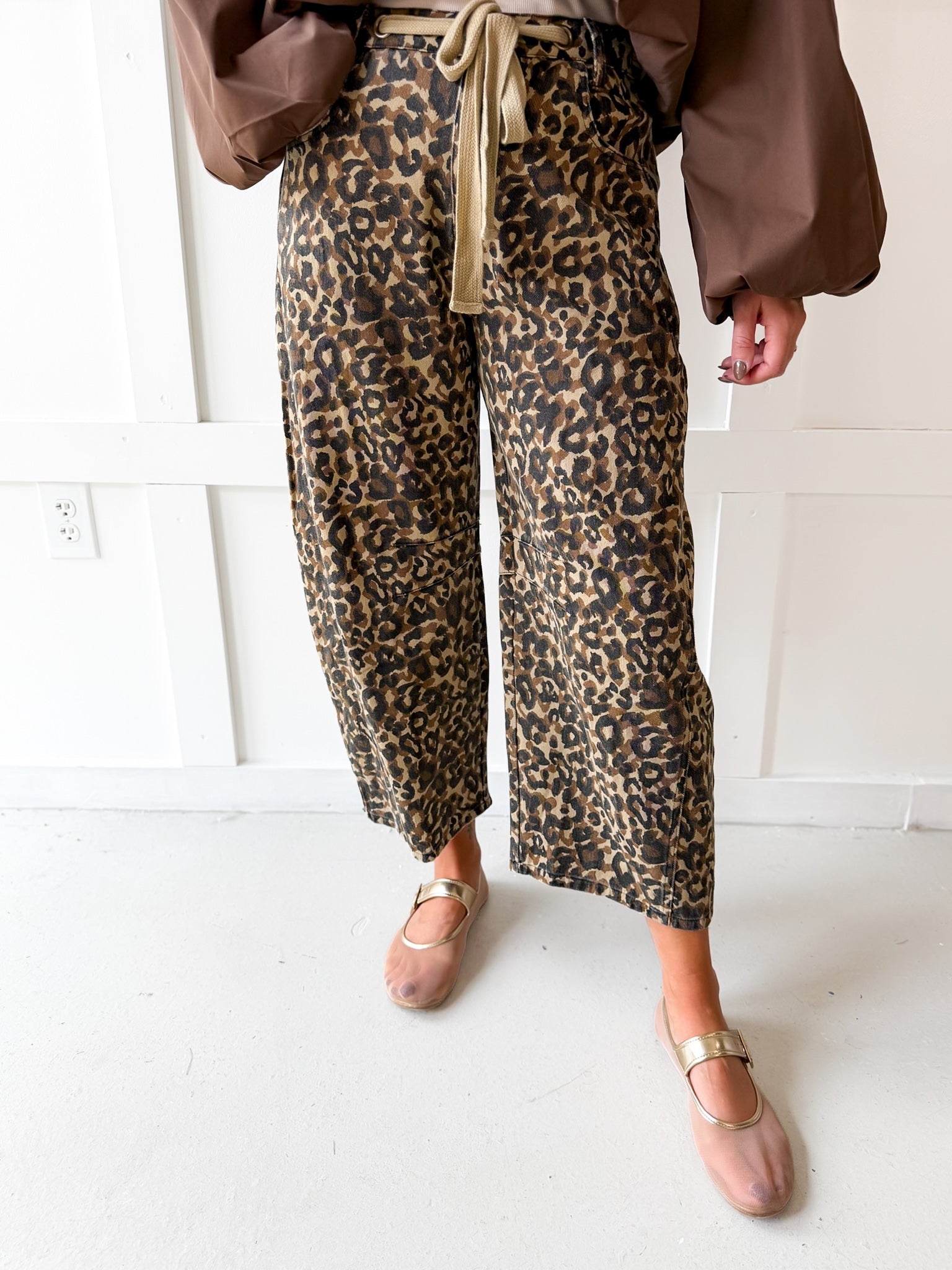 Leopard Print Barrel Jeans