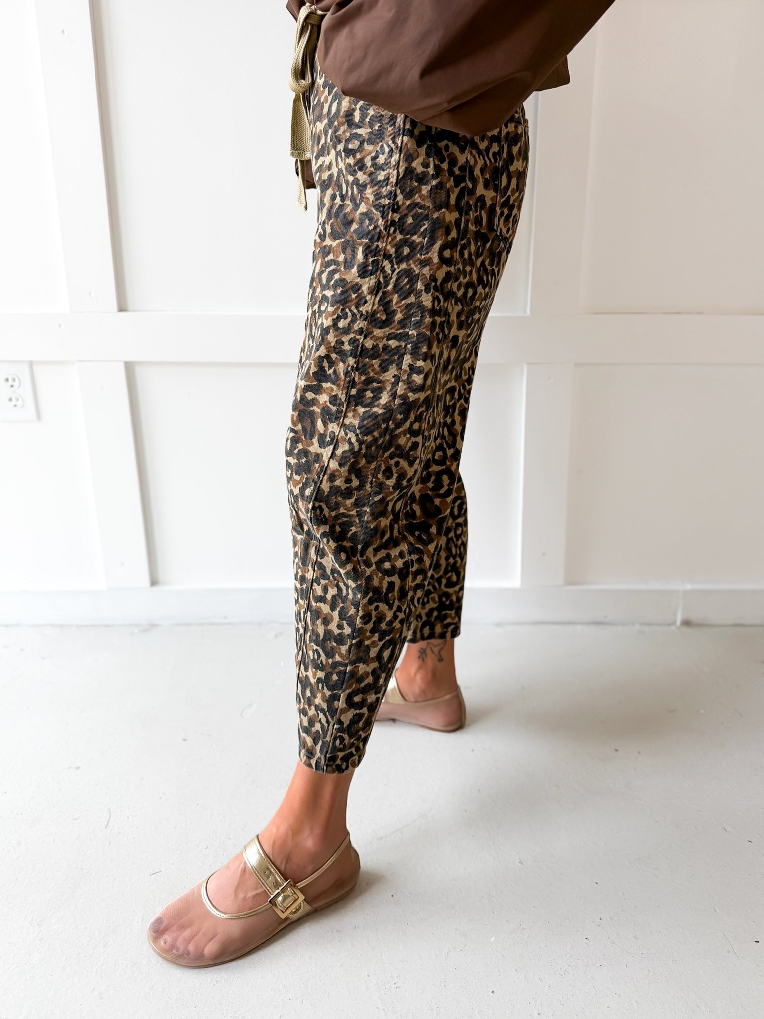 Leopard Print Barrel Jeans