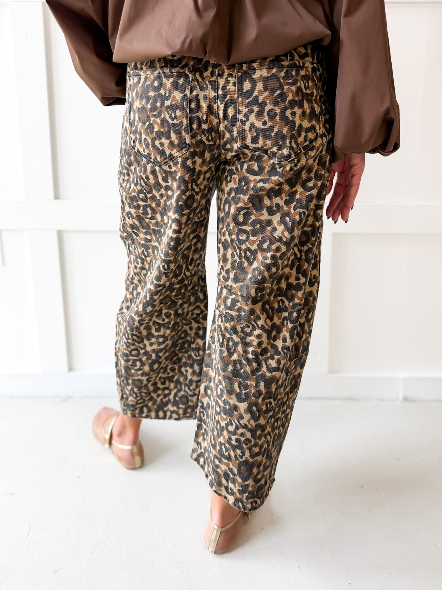 Leopard Print Barrel Jeans