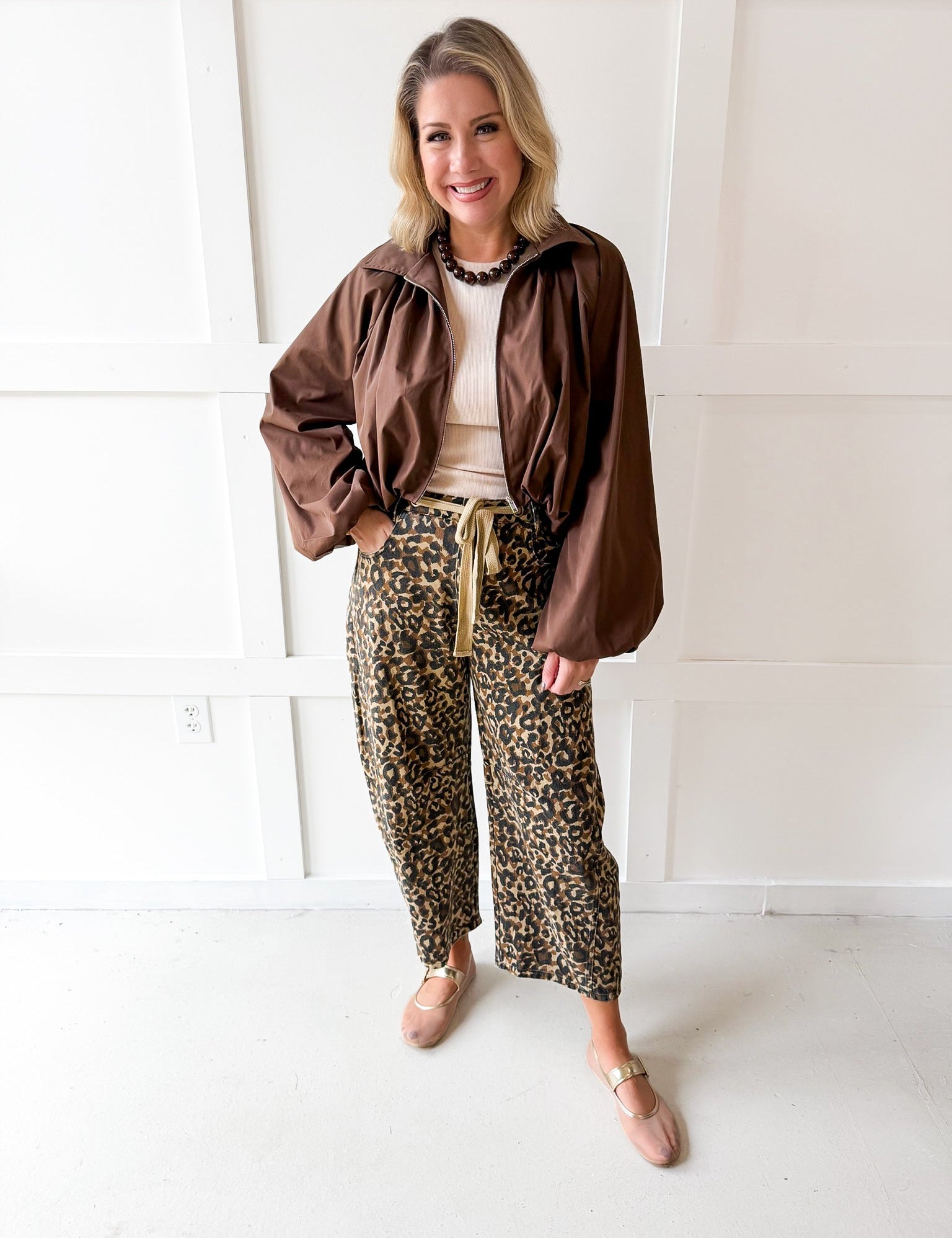 Leopard Print Barrel Jeans