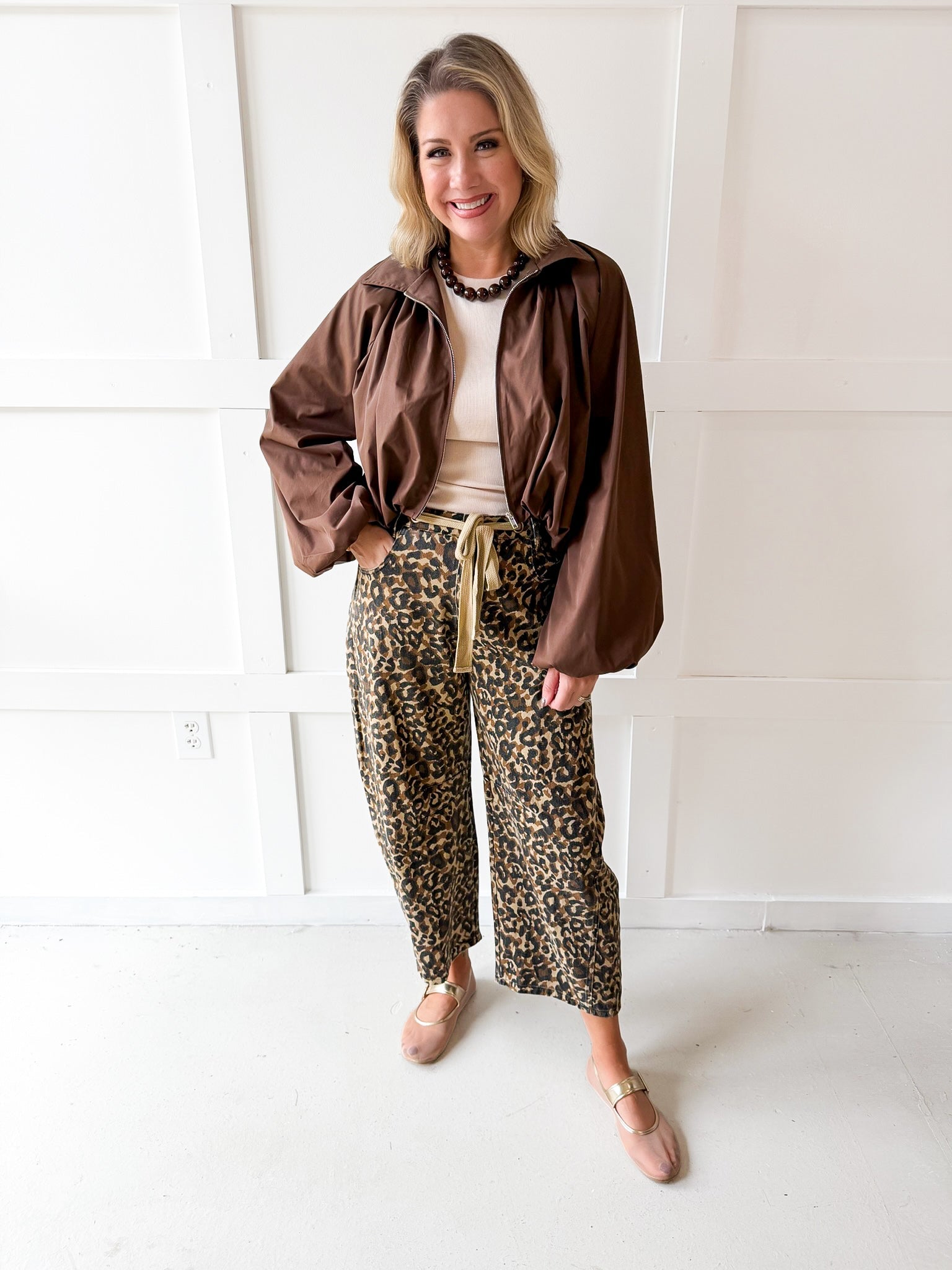 Leopard Print Barrel Jeans