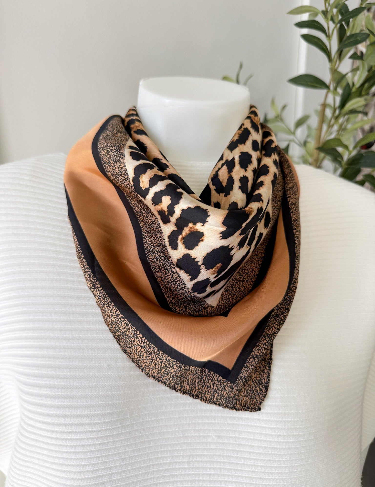 Leopard Print with Tan Border Scarf