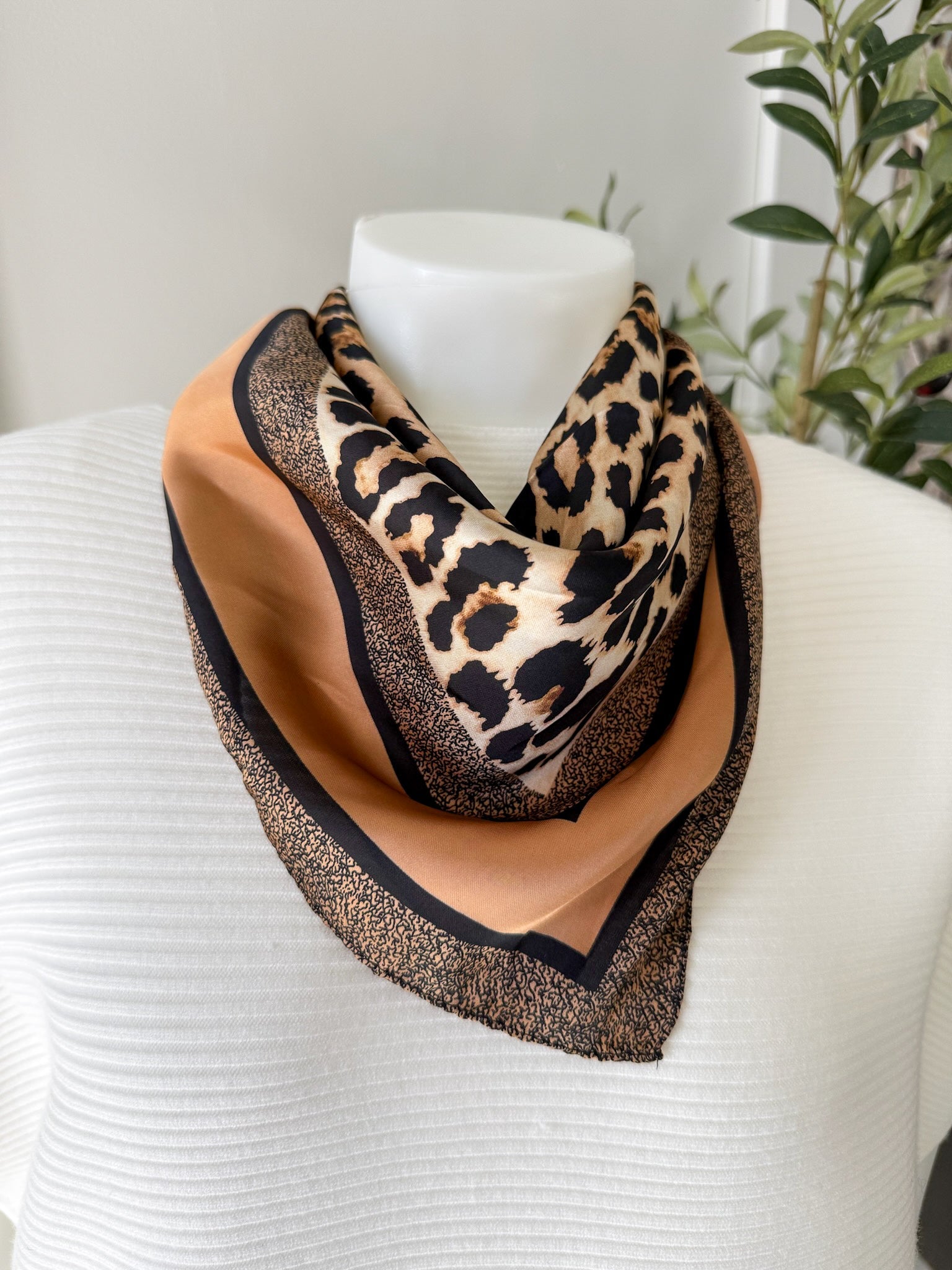 Leopard Print with Tan Border Scarf
