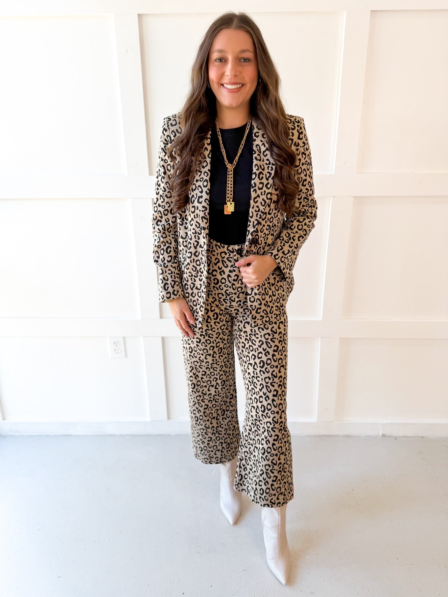Leopard Print Zip Front Pant - Taupe