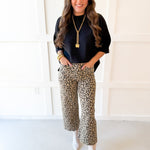 Leopard Print Zip Front Pant - Taupe