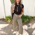 Leopard Print Zip Front Pant - Taupe