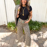 Leopard Print Zip Front Pant - Taupe