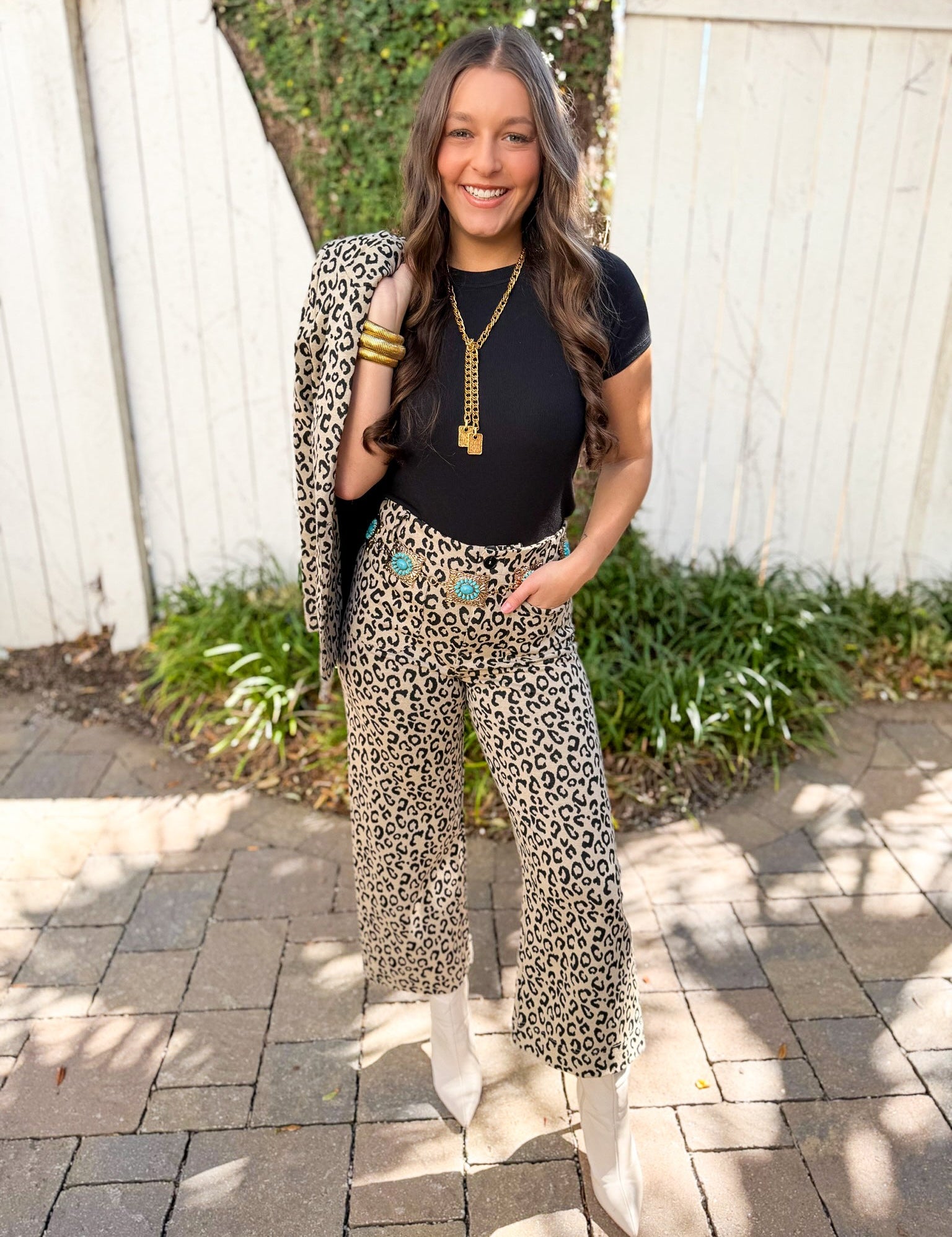 Leopard Print Zip Front Pant - Taupe