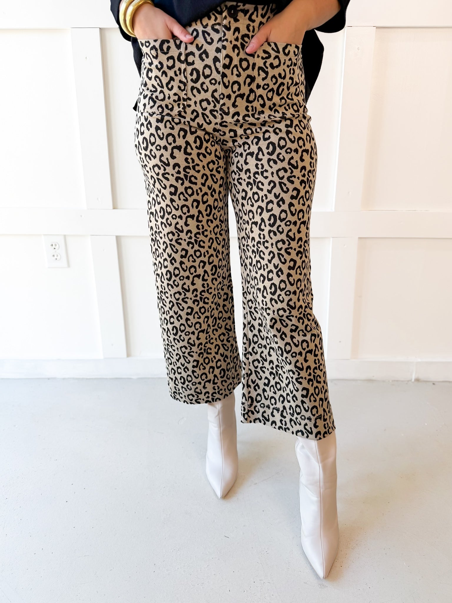 Leopard Print Zip Front Pant - Taupe