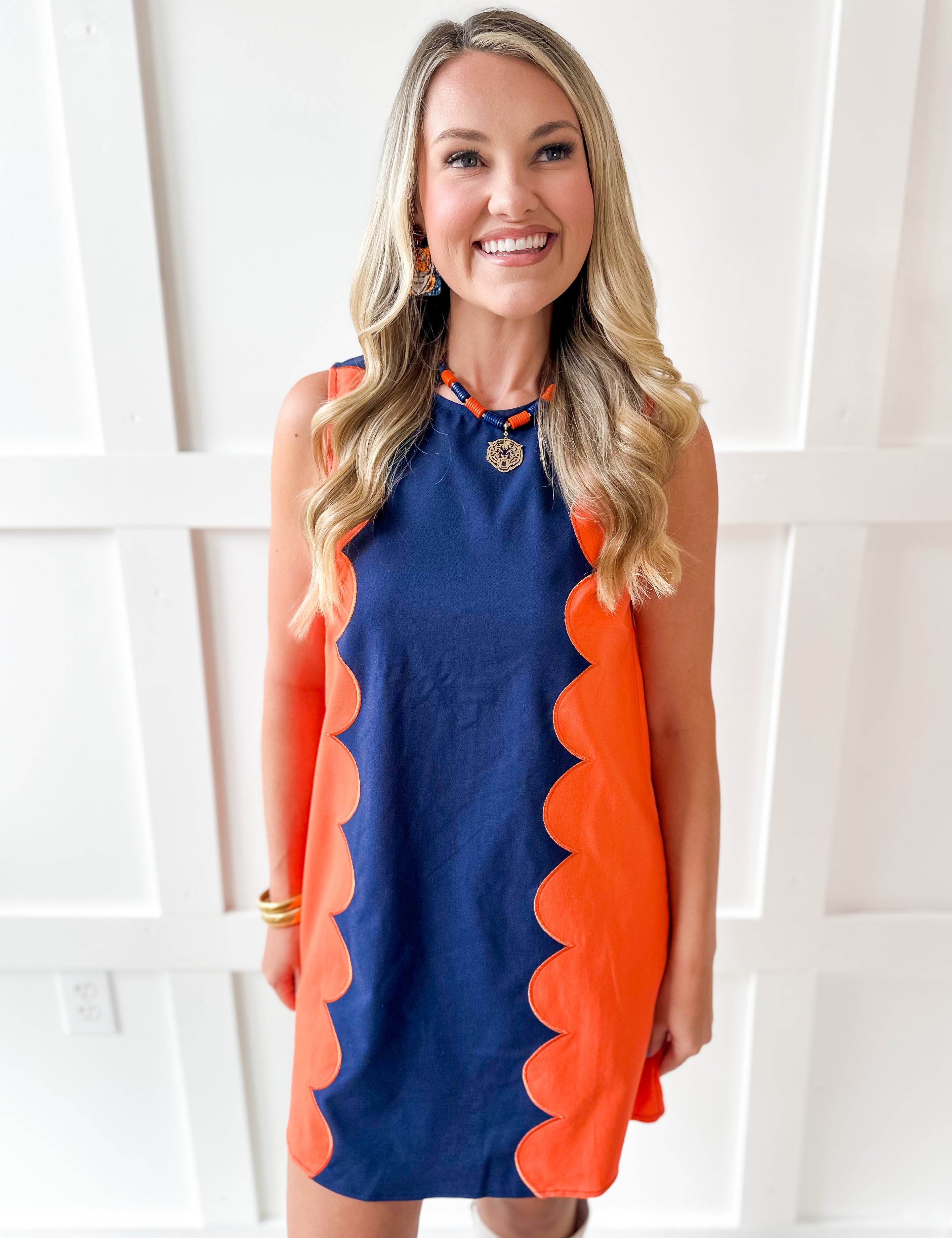 Lettie Sunkist Dress - Navy/Orange