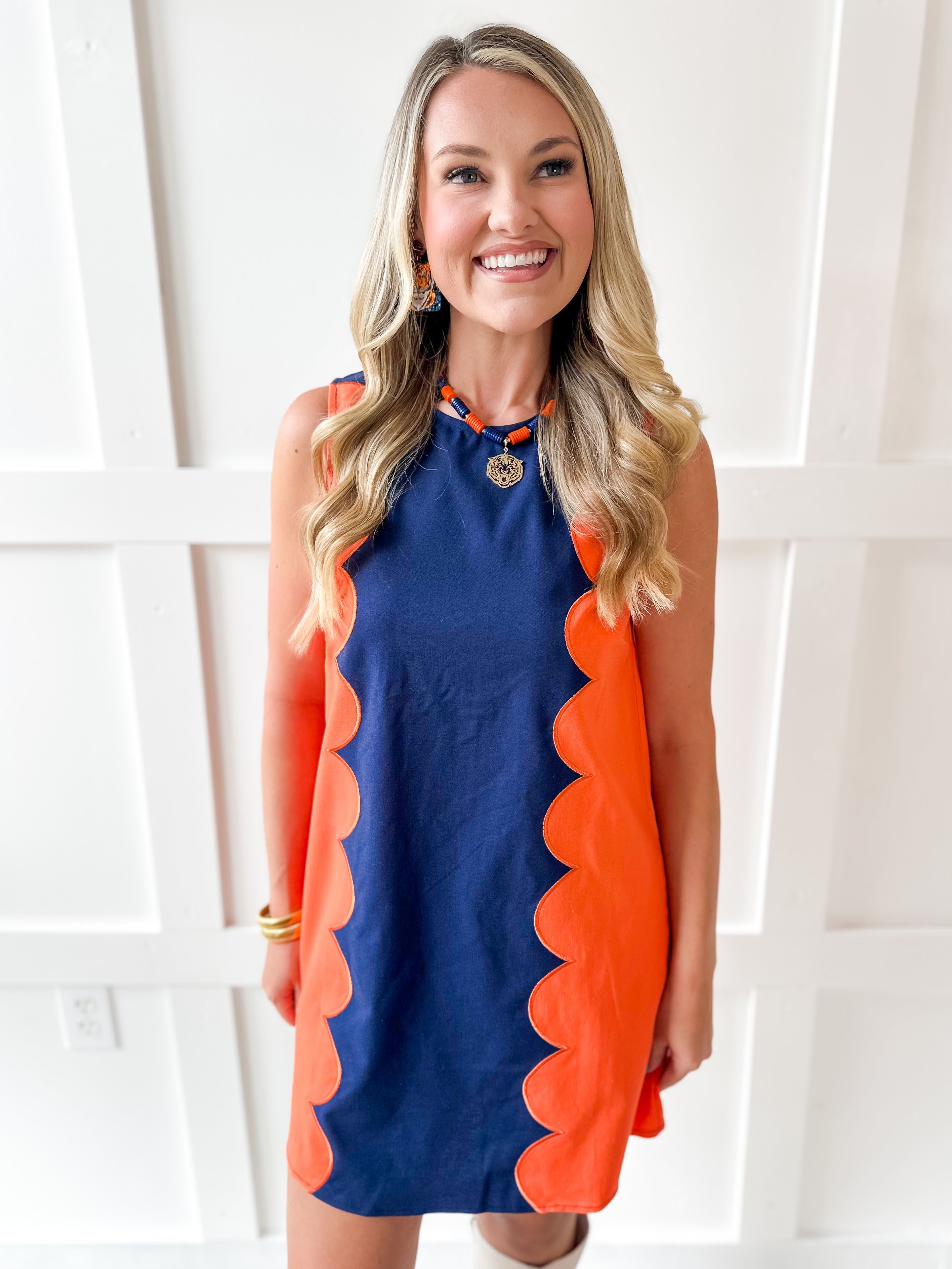 Lettie Sunkist Dress - Navy/Orange