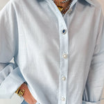 Light Blue Satin Button Long Shirt