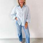 Light Blue Satin Button Long Shirt