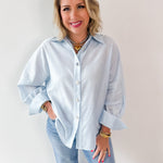 Light Blue Satin Button Long Shirt