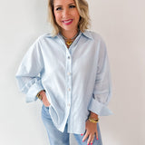 Light Blue Satin Button Long Shirt