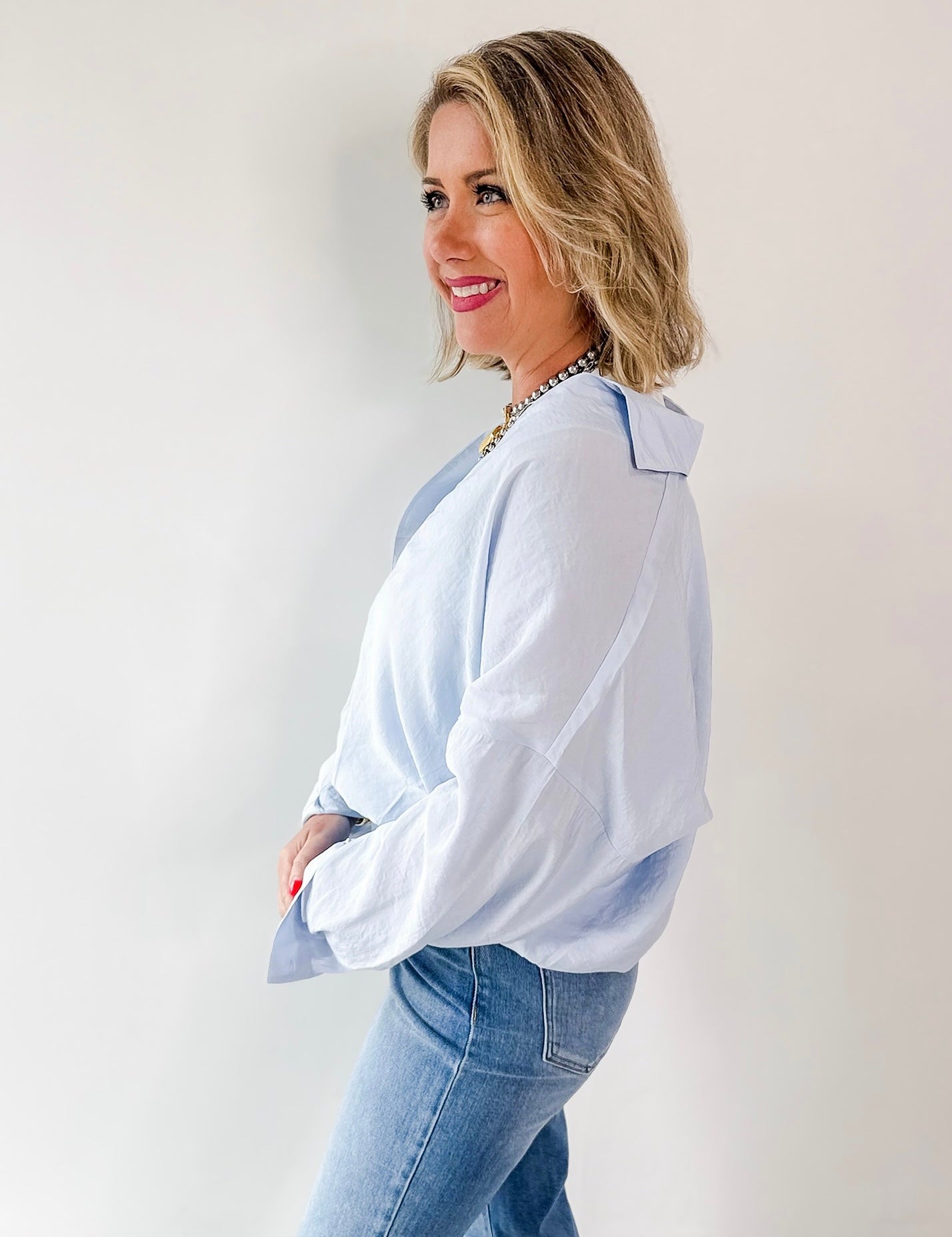 Light Blue V Neck Top