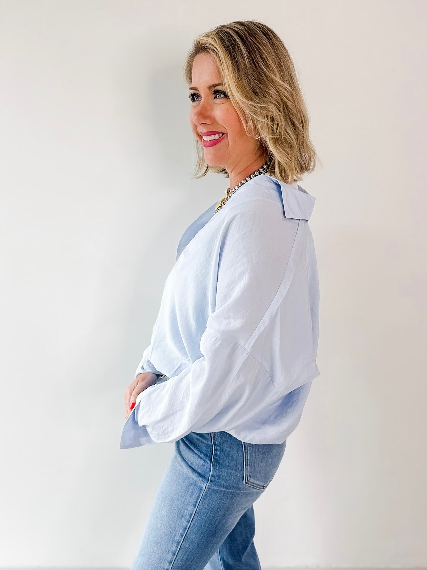 Light Blue V Neck Top