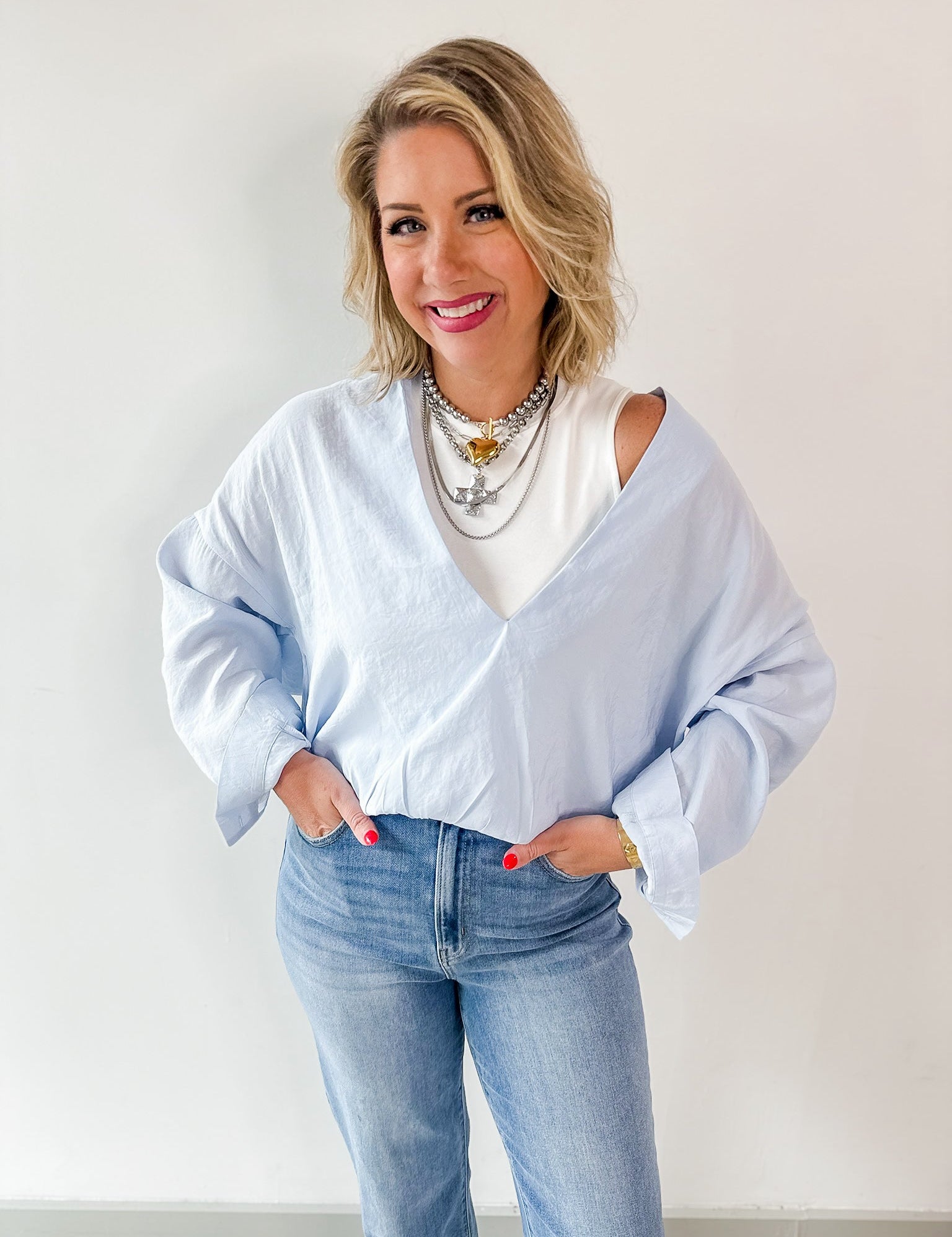 Light Blue V Neck Top