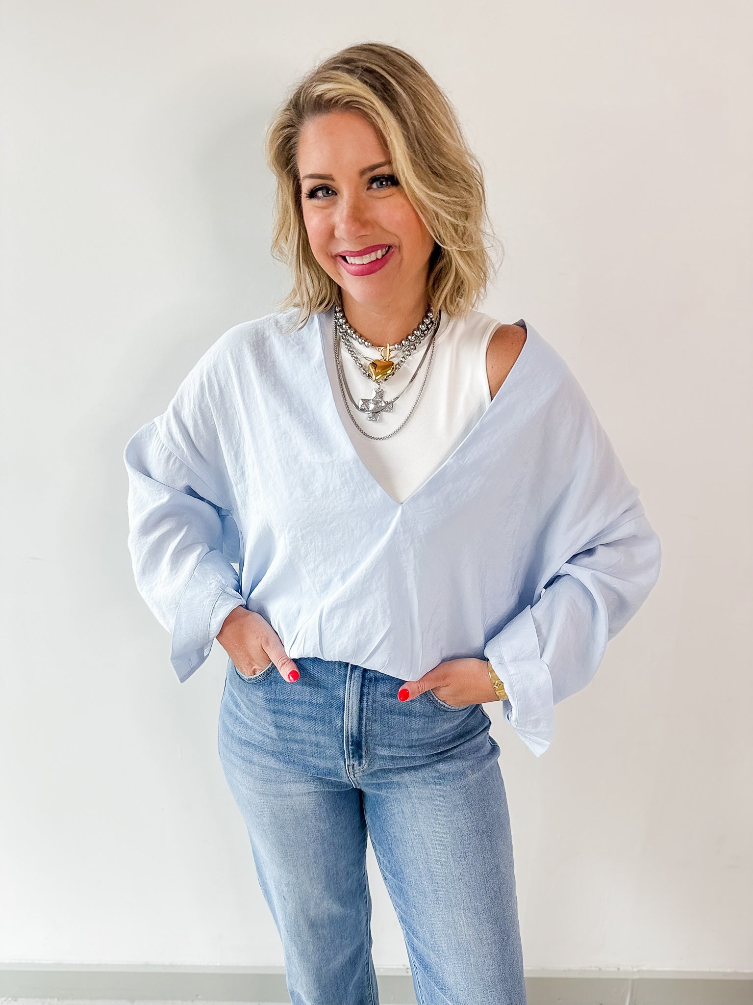 Light Blue V Neck Top