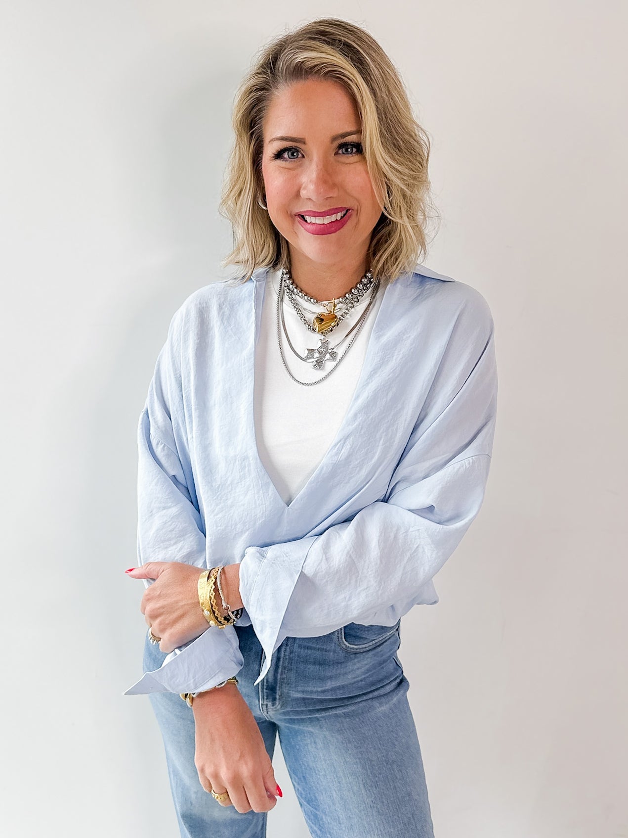 Light Blue V Neck Top
