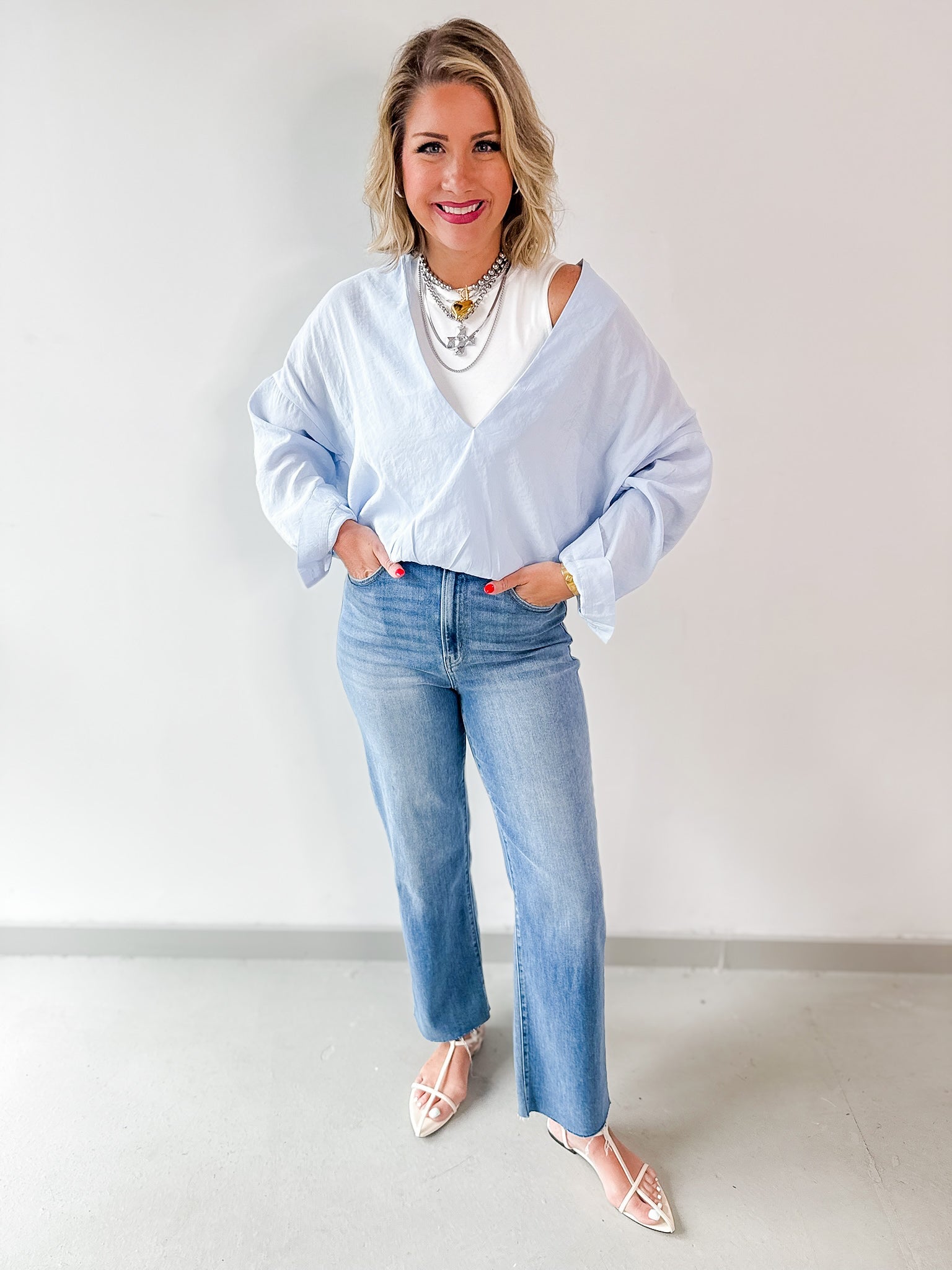Light Blue V Neck Top