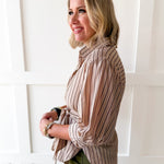 Light Stripe Waist Tie Blouse- Taupe